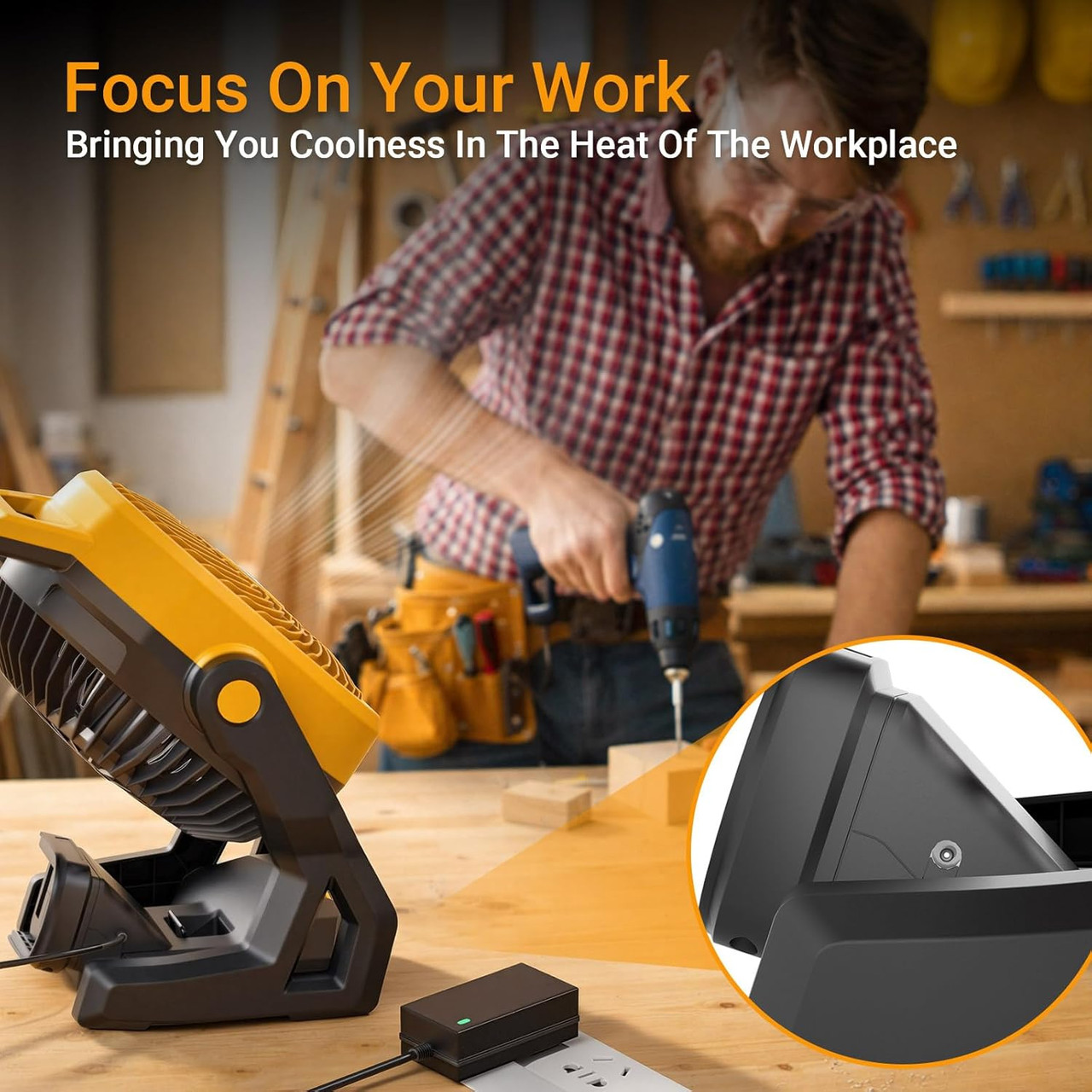 Battery Powered Fan Compatible with Dewalt 20V Max Battery, 750 CFM Cordless Jobsite Fan with AC Adapter, Brushless Motor Portable Shop Fan for Camping, Garage, Workshop, Outdoor (Tool Only)