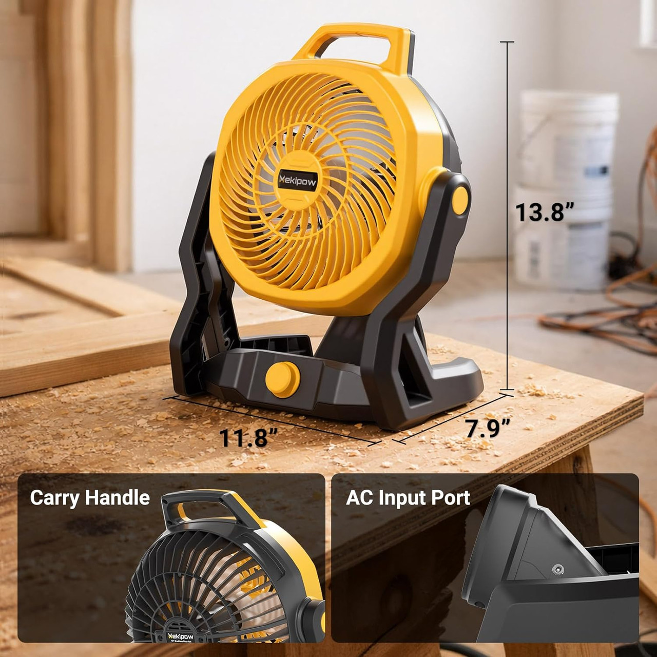 Battery Powered Fan Compatible with Dewalt 20V Max Battery, 750 CFM Cordless Jobsite Fan with AC Adapter, Brushless Motor Portable Shop Fan for Camping, Garage, Workshop, Outdoor (Tool Only)