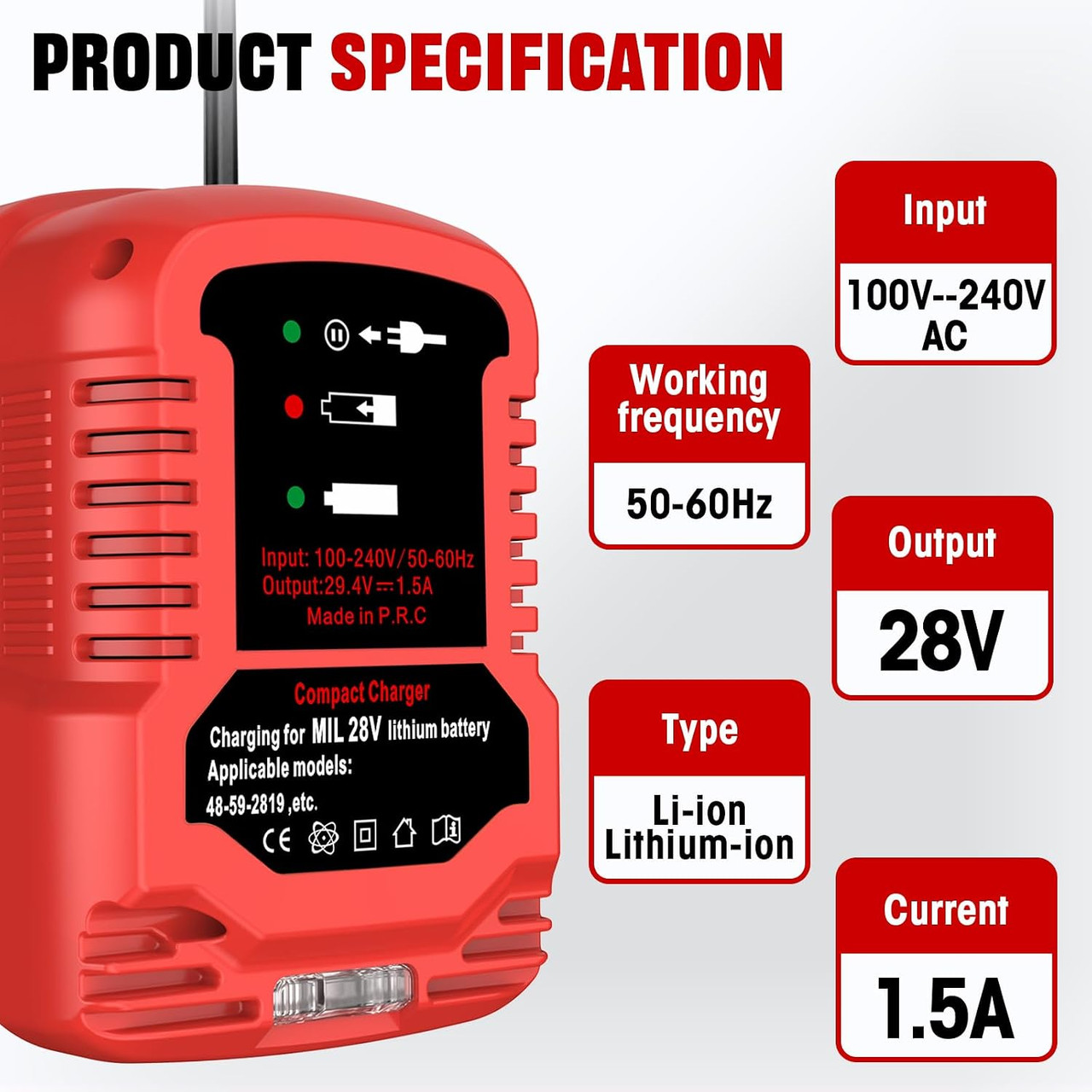 Charger for V28 for M28,for Milwaukee V28, 28V, 0726-22, 0780-20, 48-11-2830, M28, 0721-21 Battery Charger,for Milwaukee Mk28 for 28 Volt
