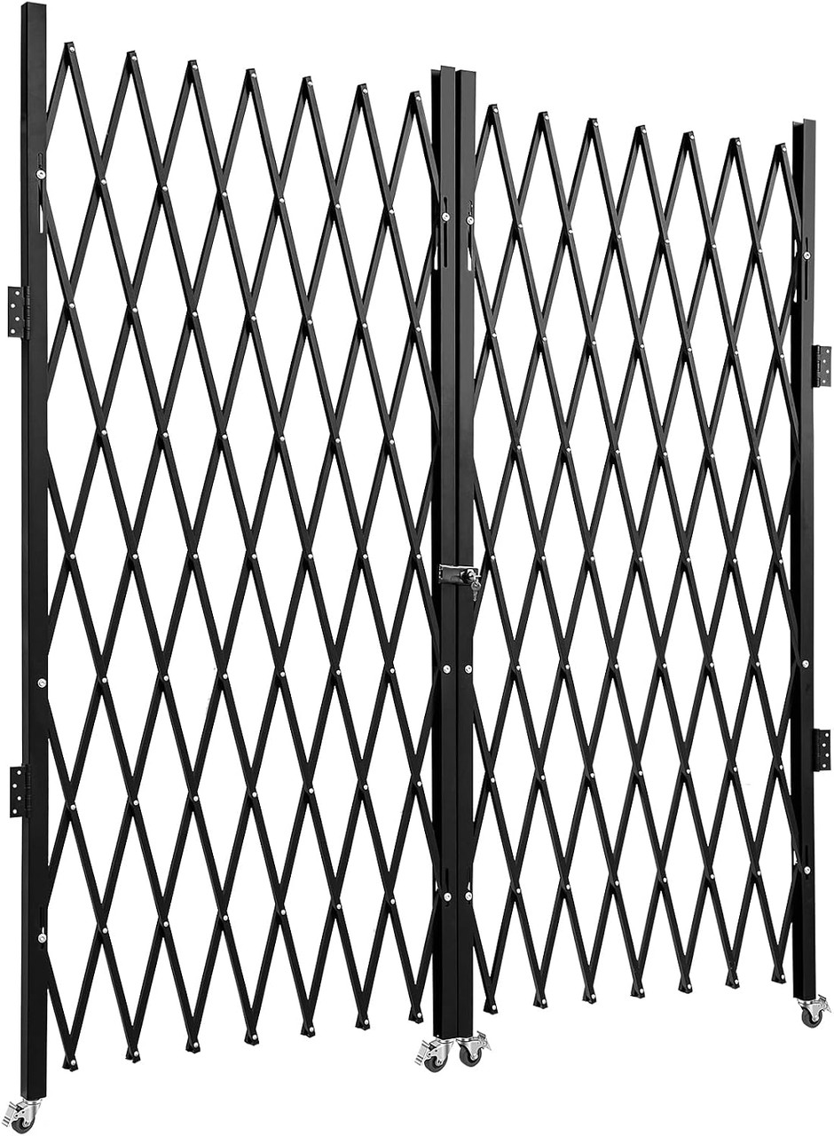 Double Folding Security Gate, 87" H x 150" W Folding Door Gate, Steel Accordion Security Gate, Flexible Expanding Security Gate, 360° Rolling Barricade Gate, Scissor Gate or Door with Keys