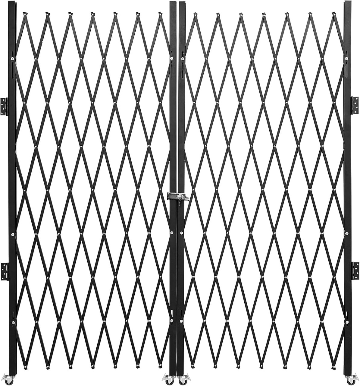 Double Folding Security Gate, 87" H x 150" W Folding Door Gate, Steel Accordion Security Gate, Flexible Expanding Security Gate, 360° Rolling Barricade Gate, Scissor Gate or Door with Keys