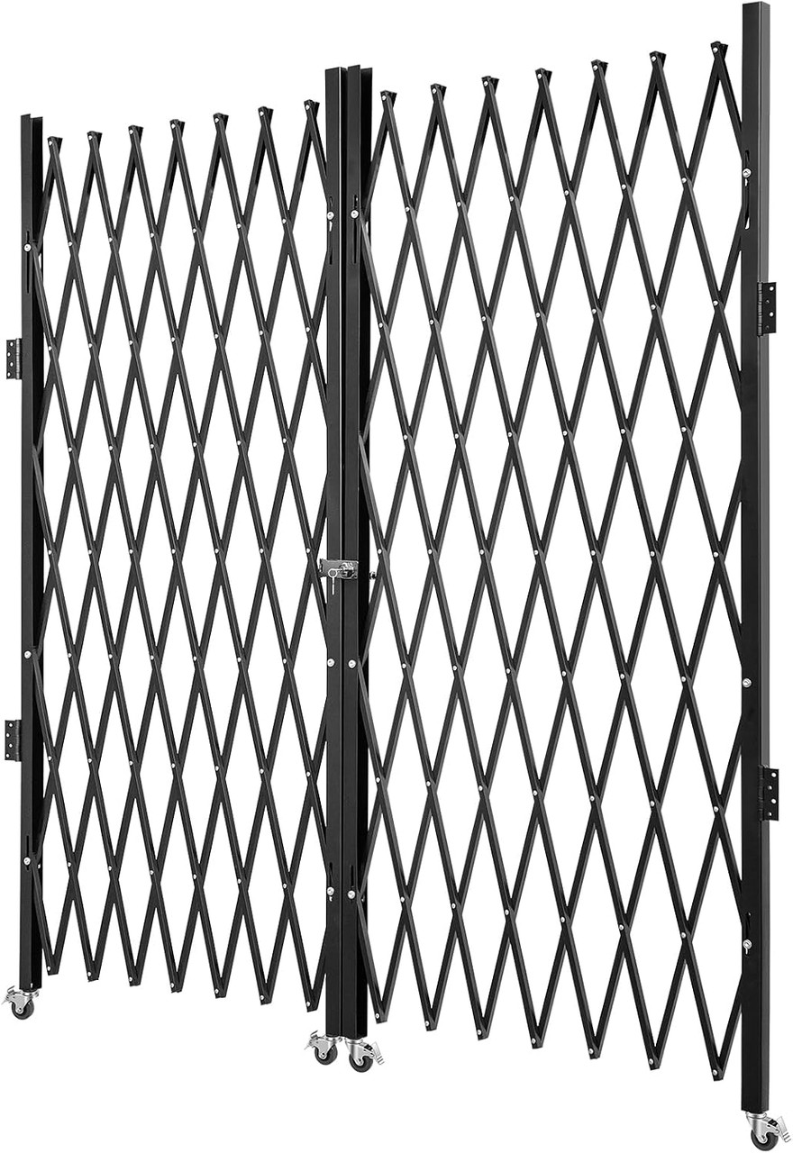 Double Folding Security Gate, 87" H x 150" W Folding Door Gate, Steel Accordion Security Gate, Flexible Expanding Security Gate, 360° Rolling Barricade Gate, Scissor Gate or Door with Keys