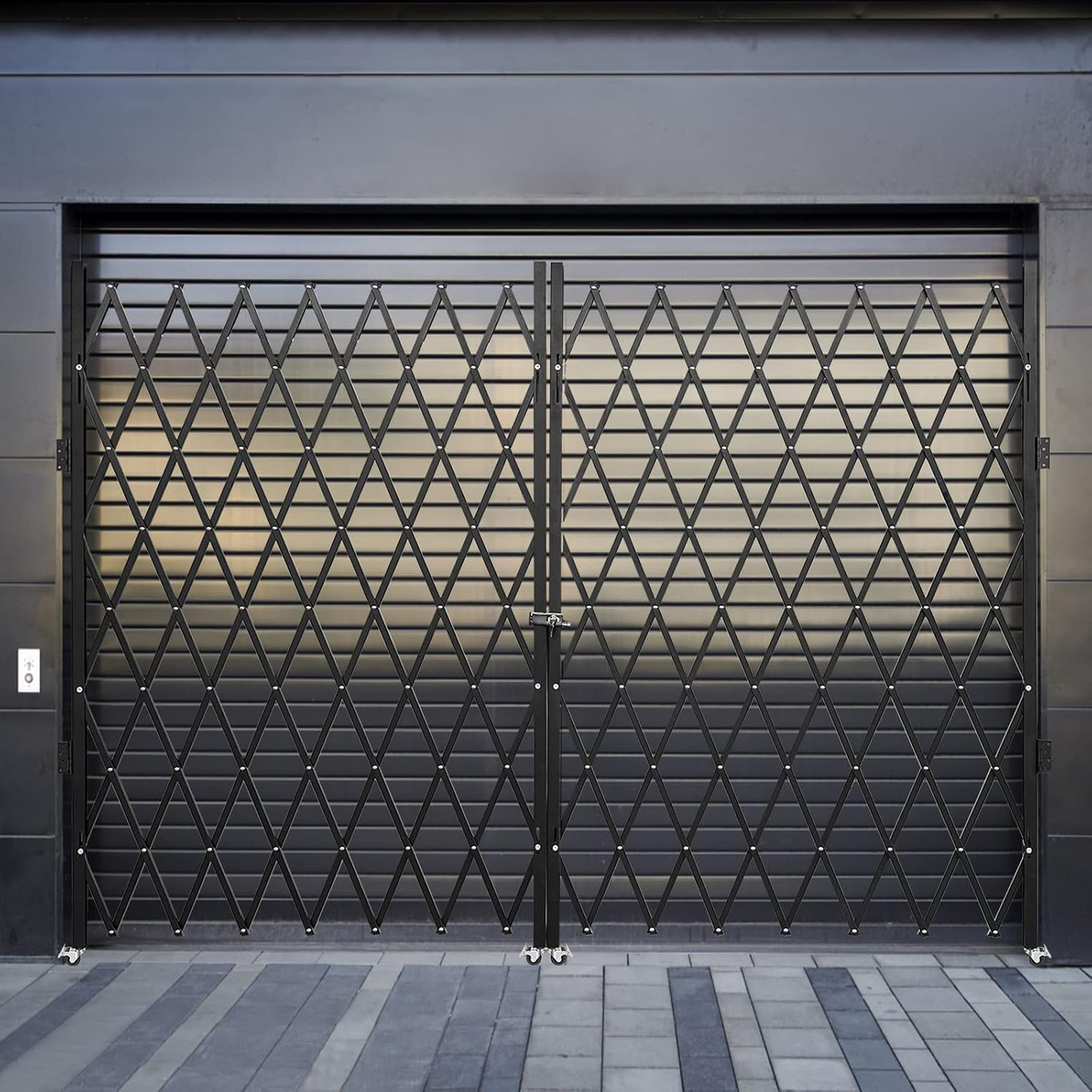 Double Folding Security Gate, 87" H x 150" W Folding Door Gate, Steel Accordion Security Gate, Flexible Expanding Security Gate, 360° Rolling Barricade Gate, Scissor Gate or Door with Keys