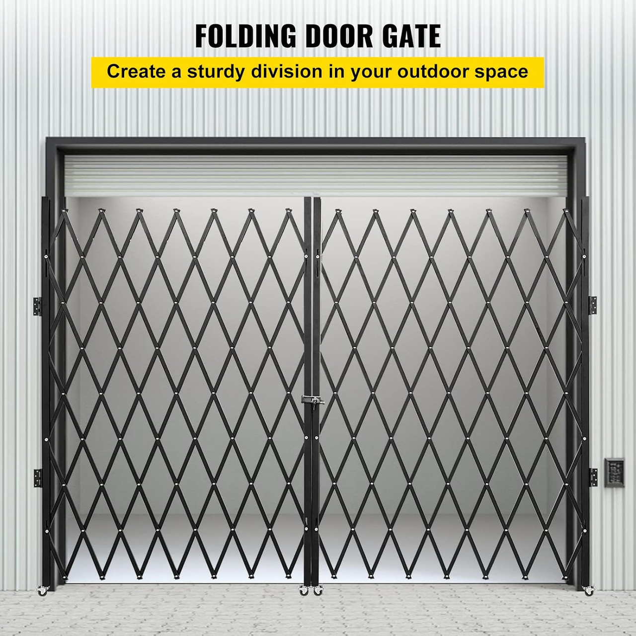 Double Folding Security Gate, 87" H x 150" W Folding Door Gate, Steel Accordion Security Gate, Flexible Expanding Security Gate, 360° Rolling Barricade Gate, Scissor Gate or Door with Keys