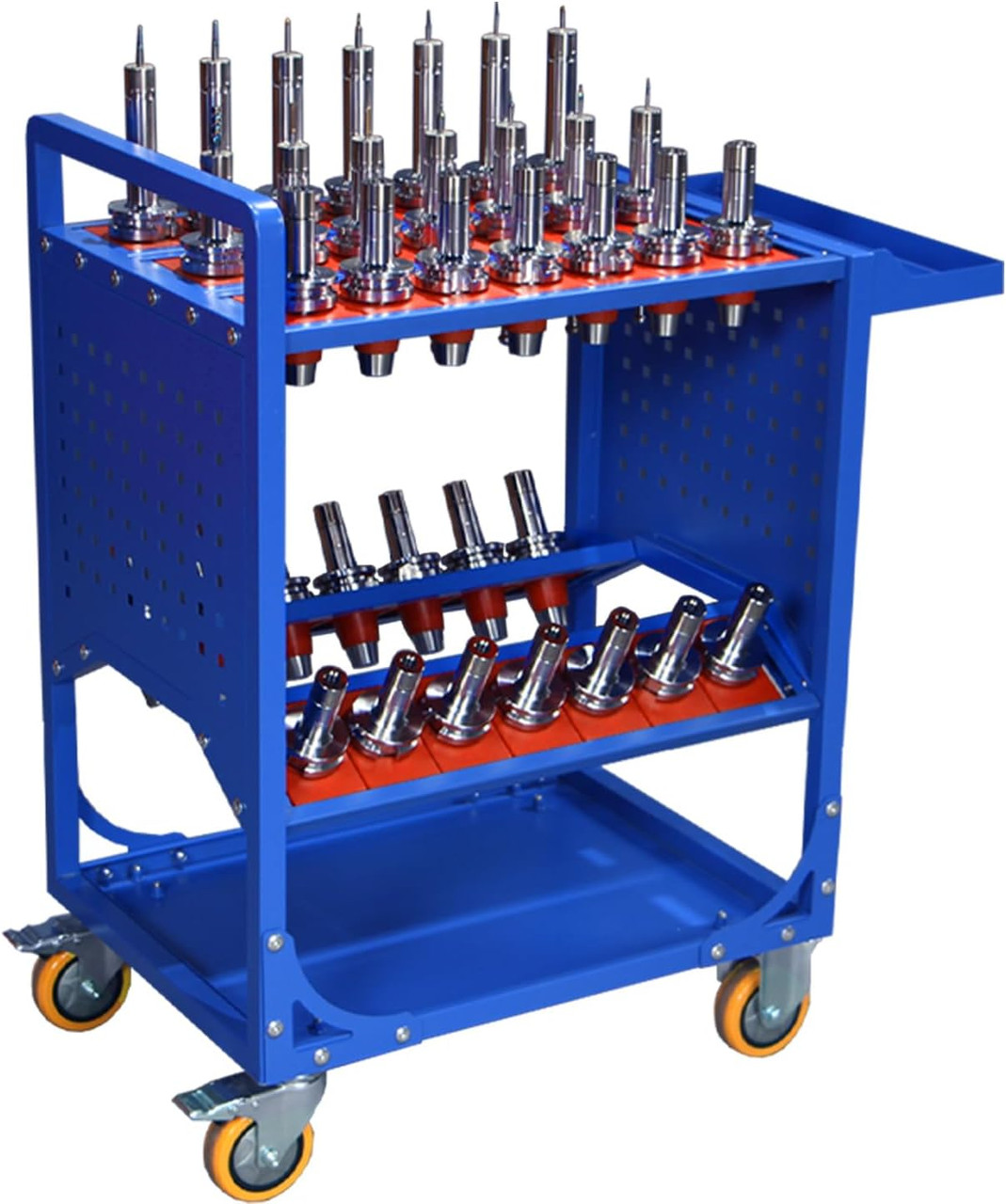 BT40 Blue Classic Mobile CNC Tool Storage Cart, CAT40 CNC Tool Holder Keeper Utility Carts with Wheels, CNC Tool Service Carts for Warehouses Machining Centers