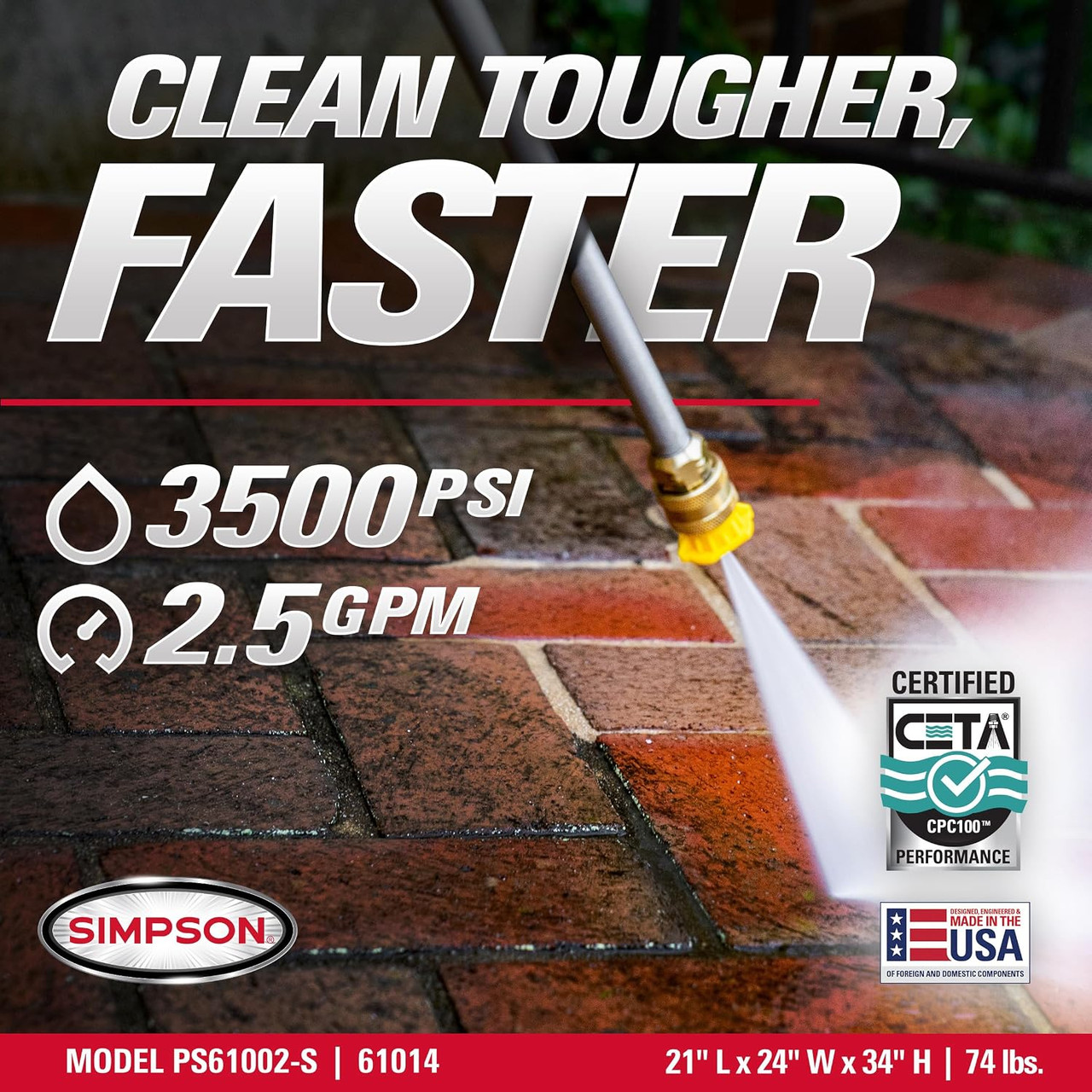 Simpson PowerShot 3500 PSI Gas Pressure Washer, 2.5 GPM, Honda GX200 Engine | Gas Power Washer For Professionals. AAA Triplex Pump, 25' MorFlex Hose, 5 Nozzles, Steel Frame. 49-State Compliant. PS3228