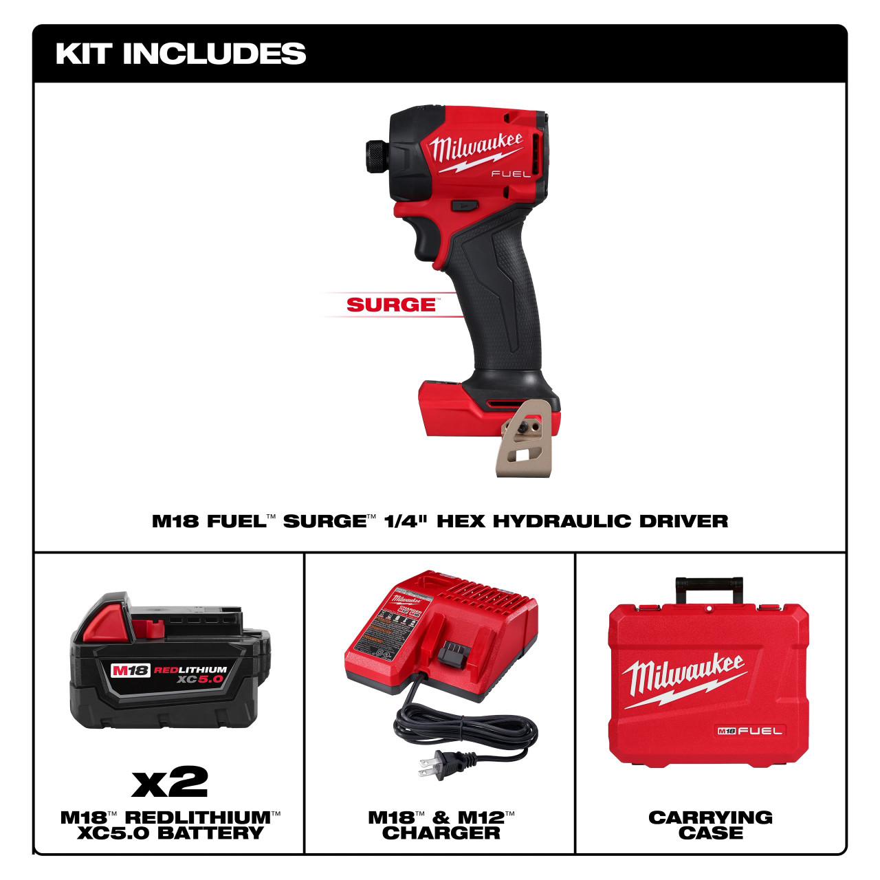 Milwaukee M18 FUEL™ SURGE™ 1/4" Hex Hydraulic Driver Kit 2761-22