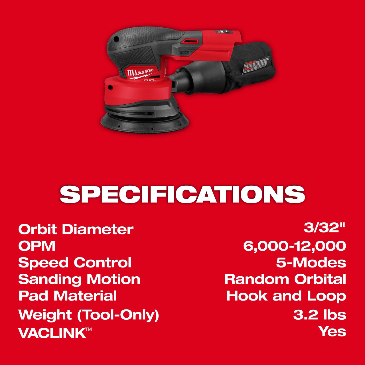 Milwaukee M18 FUEL™ 5" Random Orbital Sander 2837-20