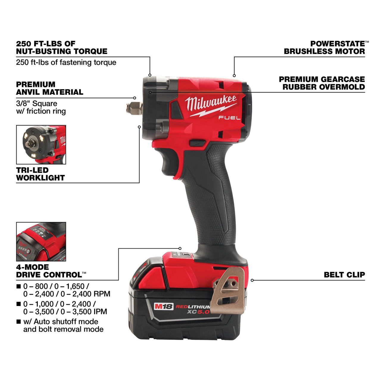 Milwaukee M18 FUEL™ 3/8 " Compact Impact Wrench w/ Friction Ring Kit 2854-22R