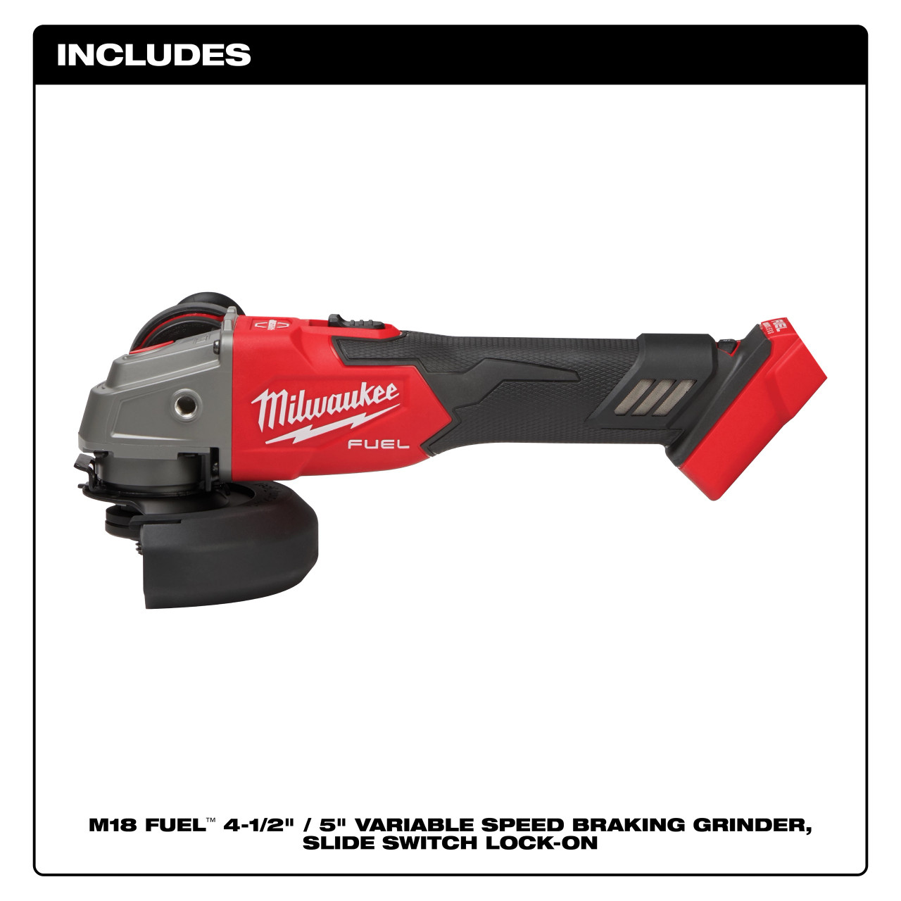 Milwaukee M18 FUEL™ 4-1/2" / 5" Variable Speed Braking Grinder, Slide Switch Lock-On 2889-20