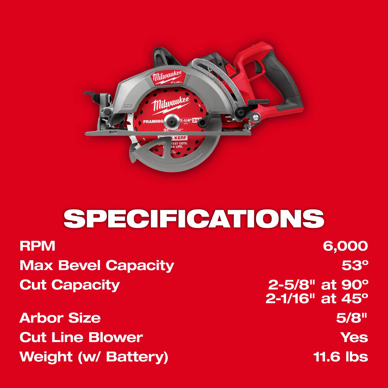 Milwaukee M18 FUEL™ 7-1/4" Rear Handle Circular Saw Kit 2930-21HD