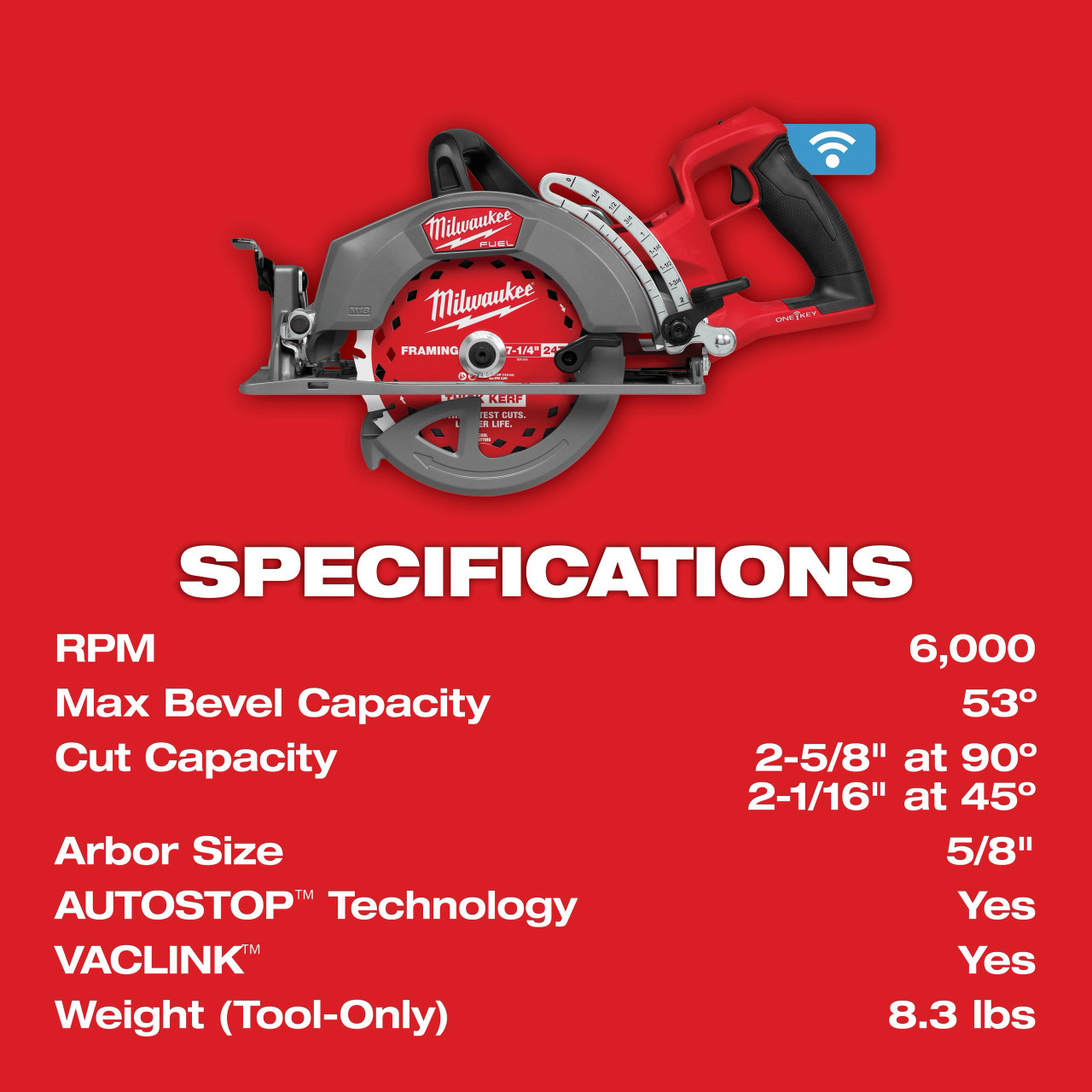 Milwaukee M18 FUEL™ 7-1/4" Rear Handle Circular Saw w/ONE-KEY ™ 2931-20
