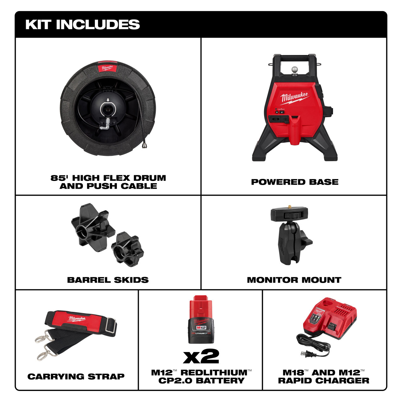 Milwaukee M12™ 85’ High Flex Compact Inspection Camera Kit 3318-22B