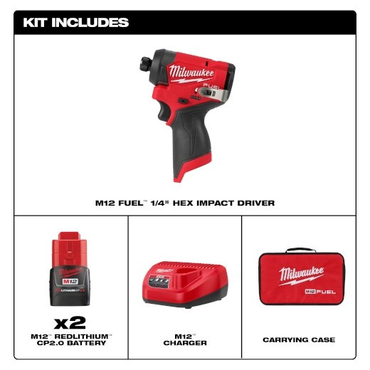 Milwaukee M12 FUEL™ 1/4" Hex Impact Driver Kit 3453-22