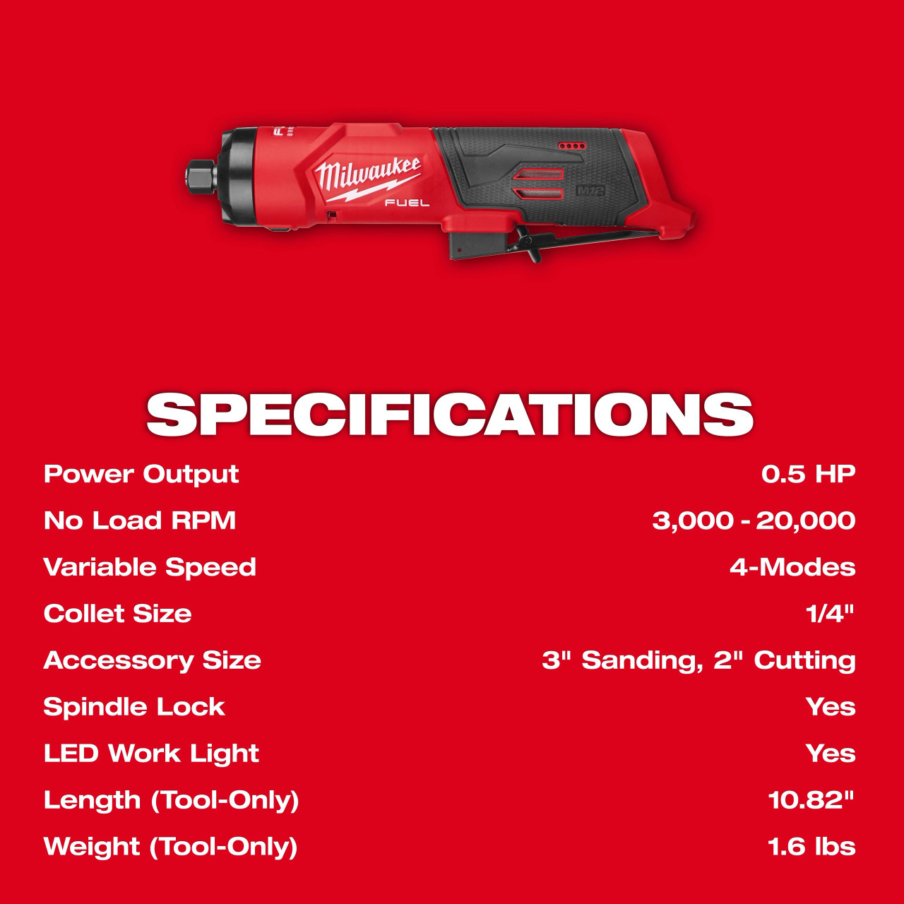Milwaukee M12™ FUEL™ 1/4" Straight Die Grinder 3486-20