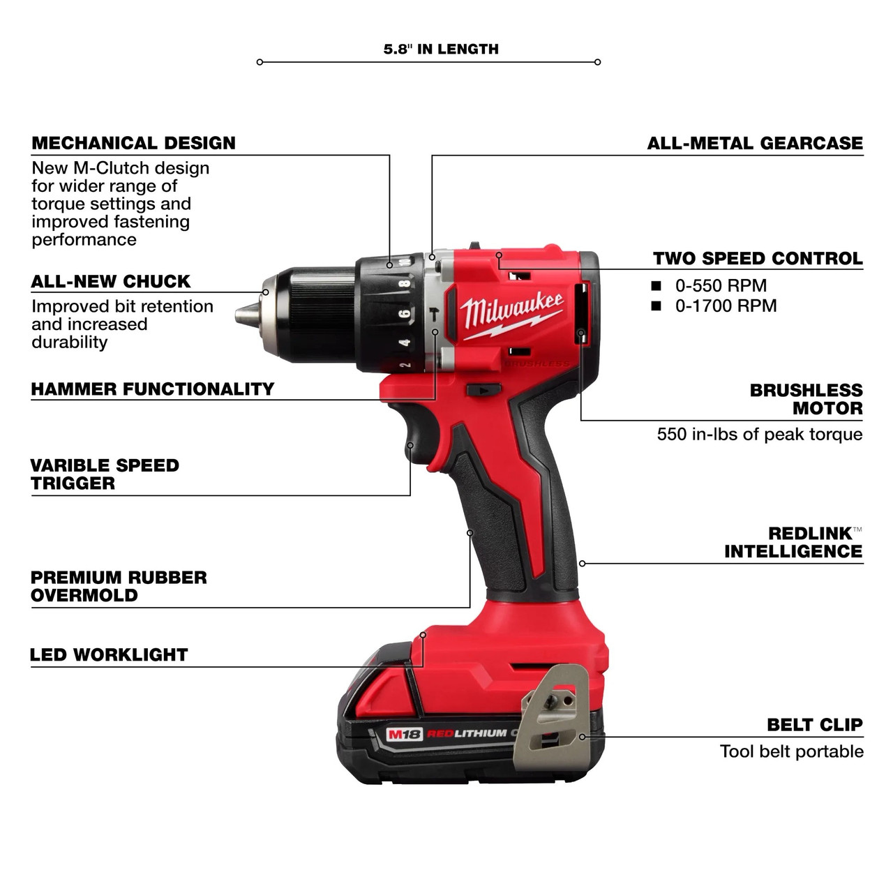 Milwaukee M18™ Compact Brushless 1/2" Hammer Drill/Driver Kit 3602-22CT