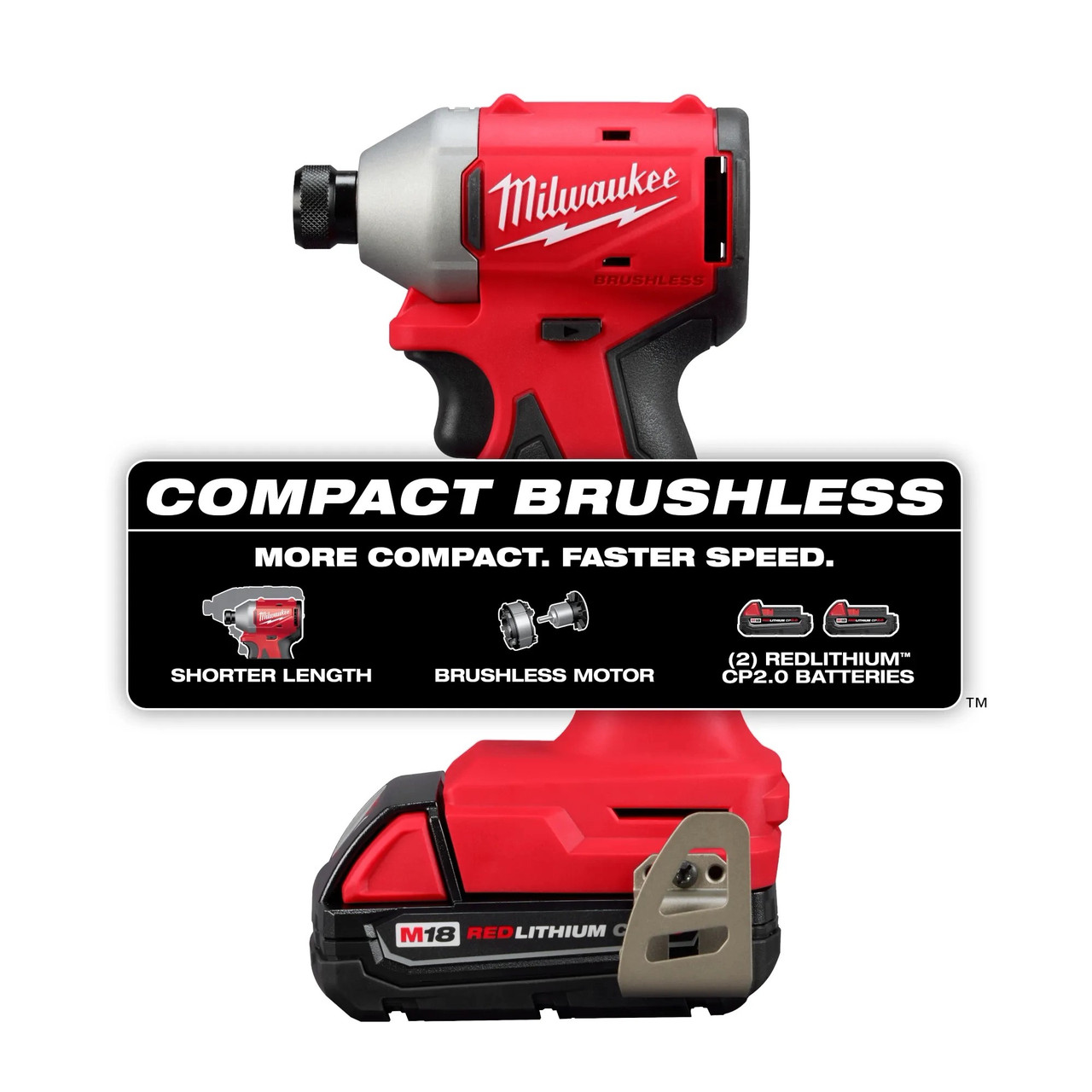Milwaukee M18™ Compact Brushless 1/4" Hex Impact Driver Kit 3650-22CT