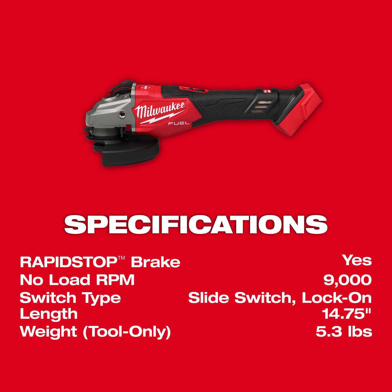 Milwaukee M18 FUEL™ 4-1/2"-6" Braking Grinder, Slide Switch 3671-20