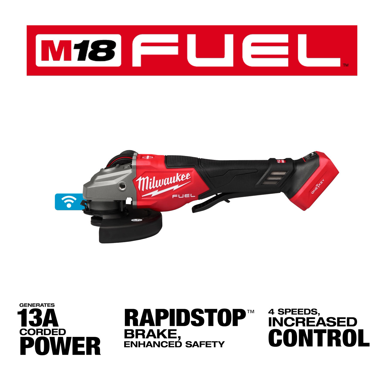 Milwaukee M18 FUEL™ 4-1/2"-6" Variable Speed Braking Grinder, Paddle Switch w/ ONE-KEY™ 3672-20