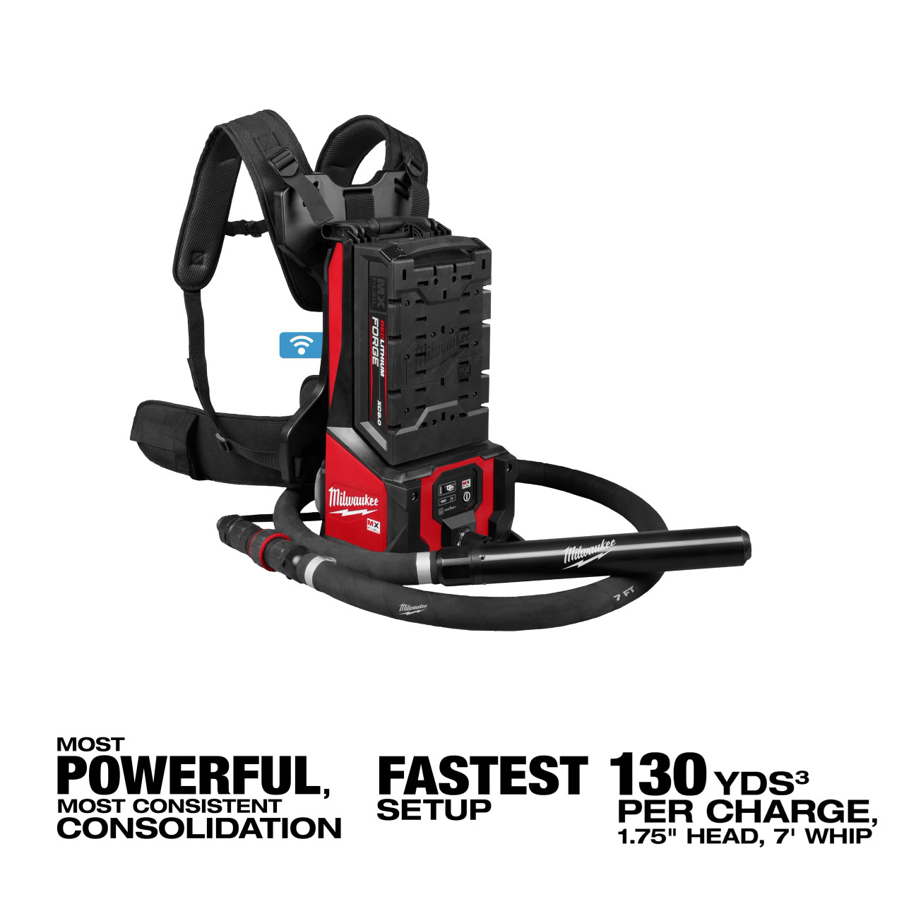 Milwaukee MX FUEL™ Backpack High Cycle Concrete Vibrator Kit w/ 7' Whip / 1.75" Head MXF372-2XCB