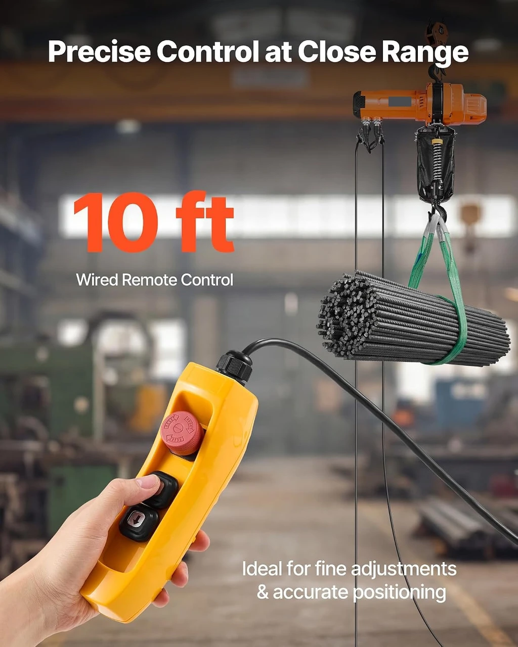 Quality Import Electric Chain Hoist 2200 lbs, 10 ft Lift, 120V Single Phase, Single Chain Brushless Motor, 29 ft/min, 10 ft Wired Remote - image 4