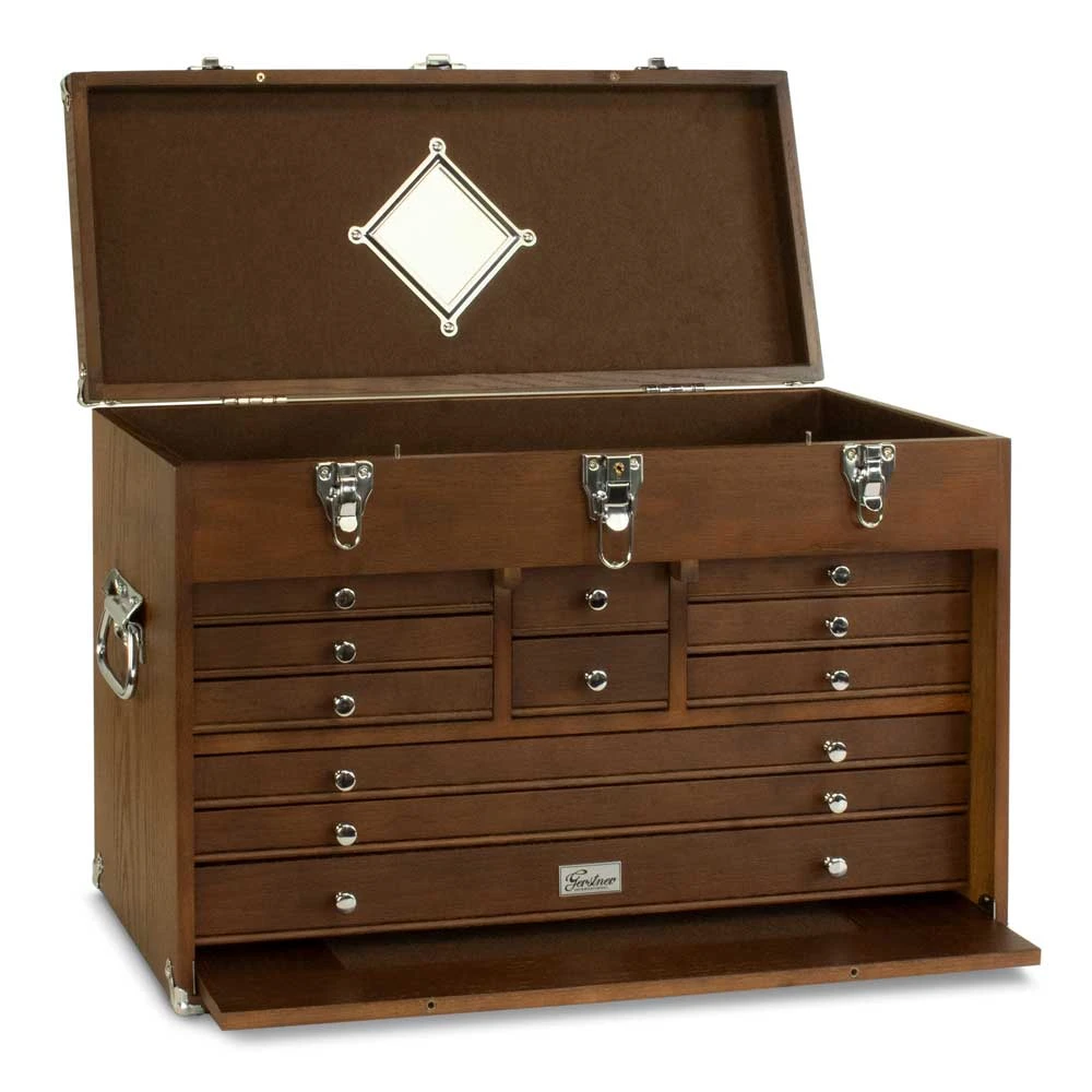 Gerstner International GI-T24-D Dark Oak 11-Drawer Tool Chest, lid open, front panel lowered