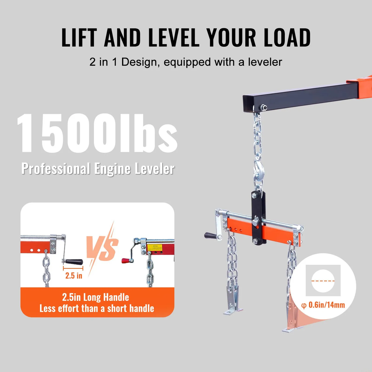Hydraulic Engine Hoist with Lever, 2 Ton / 4400 LBS – Heavy‑Duty Cherry Picker Shop Crane with Foldable Frame and 1500 LB Engine Leveler