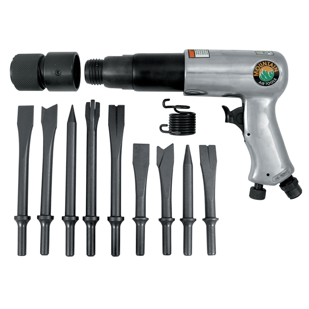 Mountain 250mm Long Barrel Air Hammer with 9 Piece Chisel Set