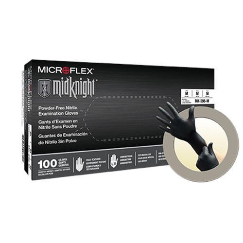 MidKnight Black Powder-Free Nitrile Examination Gloves, Size Large