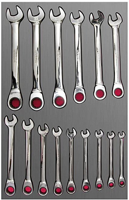 URREA 15 pc COMBINATION RATCHETING WRENCH SETS WITH EVA LAMINATED PLASTIC COVER #CH313L