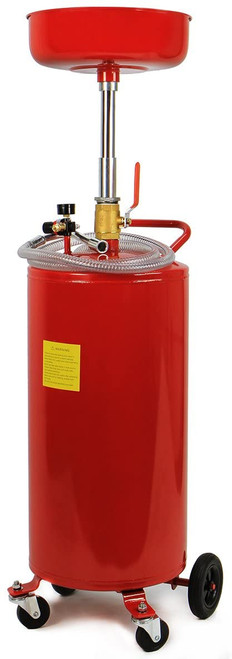 20 Gallon Portable Waste Oil Drain Tank Air Operated Drainage Adjustable Funnel Height with Wheel, Red (66076-100)