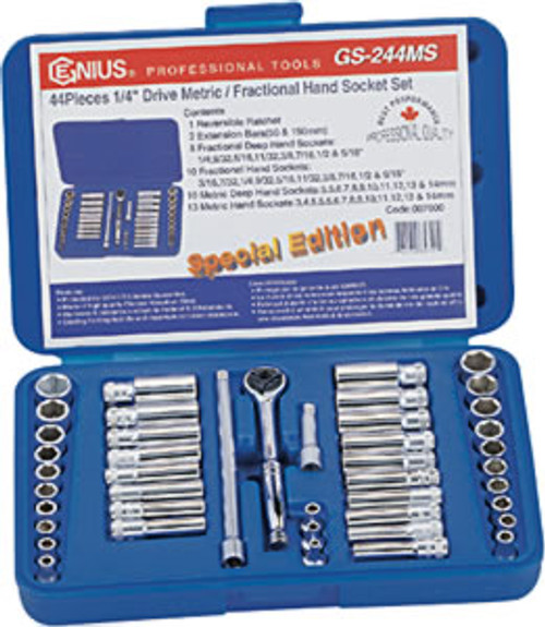 44 Pc. 1 4  Dr. Metric and Fractional Socket Set GNSGS244MS