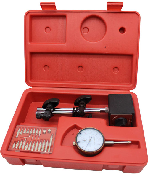 Professional Dial Indicator Magnetic Base: Dial Indicator 0-1"x0.001" Steel Hardened, Magnetic Base 130lb Fine Adjusted, Indicator Points Set 22-Piece in Blow Molded Case (41110000)