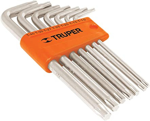 Truper 9-Pc Long Arm Torx Key Wrench Set,Folding Plastic Holder, Long arm Torx L-key, set #13647