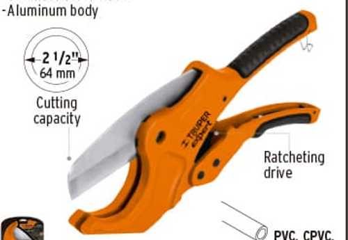 Truper 2 1/2" Heavy Duty Ratcheting PVC Pipe Cutter, Professional PVC Pipe Cutter 1 3/4" #12867