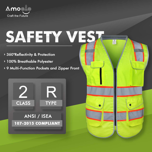 Truper Maximum-Visibility Safety Vests W/Buttons and 7-Pockets,2" Reflective Strips, Reinforced, orange, safety vest, size M #13479