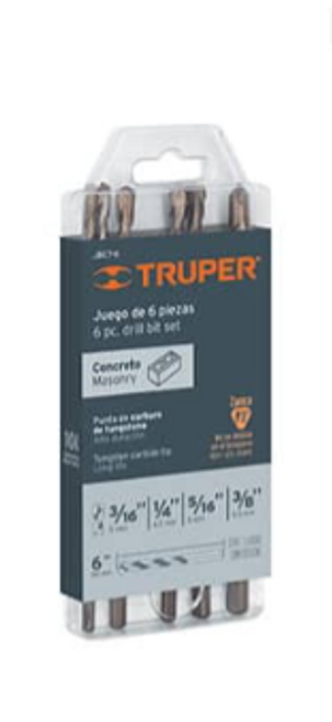 Truper 6-Pc Masonry Drill Bit Set, 6-Pc Masonry Drill Bit Set 2 Pack #11295