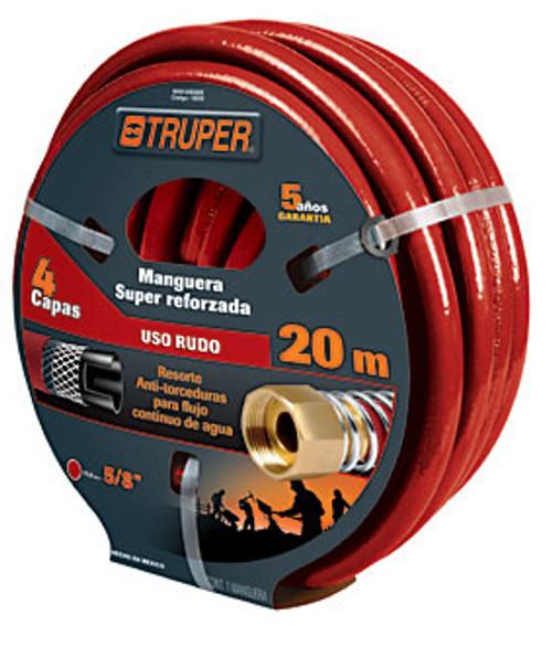 Truper 4-Ply Extra-Reinforced Hoses w/ Metal Couplings, 65 Ft 5/8" Reinforced 4 Ply Hose #16035