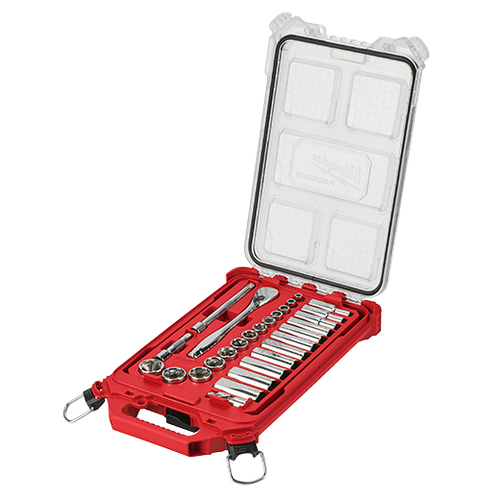 3/8" Drive 28pc Ratchet & Socket Set with PACKOUT Low-Profile Compact Organizer - SAE