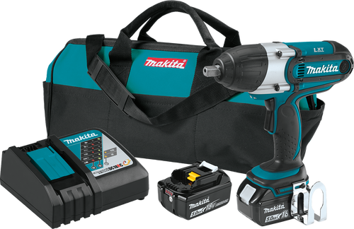 18V LXT? Lithium-Ion Cordless 1/2" Sq. Drive Impact Wrench Kit (5.0Ah), Makita-built motor delivers , XWT04TX