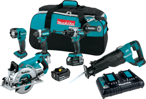 18V LXT? Lithium-Ion Brushless Cordless 5-Pc. Combo Kit (5.0Ah), Makita-built Brushless Motor, XT507PT