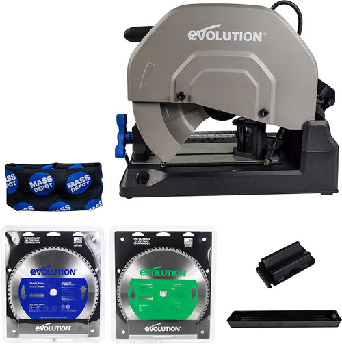 Evolution S380CPS Heavy Duty 15 Inch Metal Cutting Chop Saw W/Two 14" Blades One Carbide-Tipped Blade One Aluminum Cutting Blade Premium Dry Cut Saw Miter Saw 45Ã¸ (S380CPS)