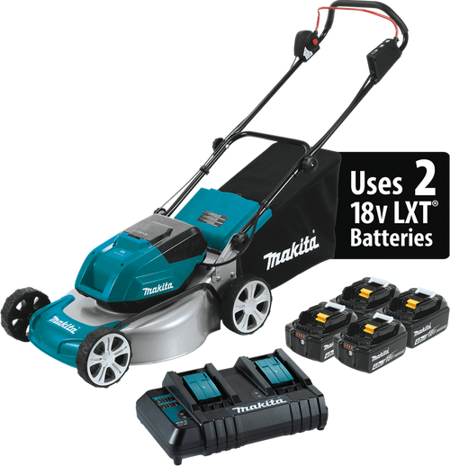 36V (18V X2) LXT? Brushless 18" Lawn Mower Kit with 4 Batteries (4.0Ah), XML03CM1Commercial-grade steel deck,