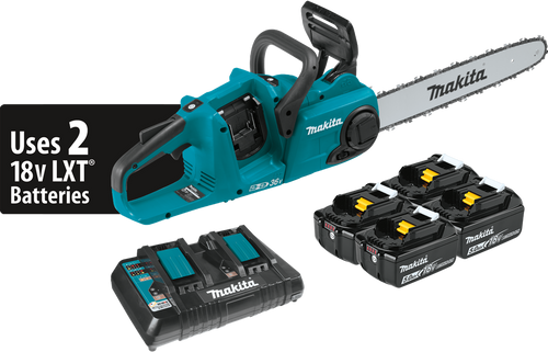 36V (18V X2) LXT? Brushless 16" Chain Saw Kit with 4 Batteries (5.0Ah), Makita-built outer rotor, XCU04PT1