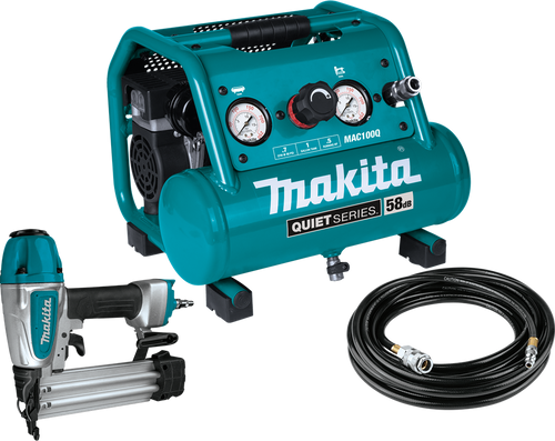 Quiet Series 1/2 HP, 1 Gallon Compact, Oil-Free, Electric Air Compressor, and 18 Gauge Brad Nailer Combo Kit, MAC100QK1