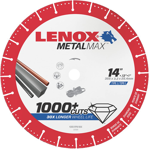 LENOX Tools METALMAX Cut Off Wheel, Diamond Edge, 14-Inch x 1-Inch (1972932)