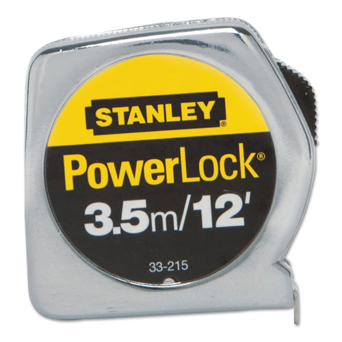Stanley Powerlock Tape Rules 1/2 in Wide Blade, 12 ft x 1/2 in, Inch/Metric, Single Sided, Chrome (33-215)