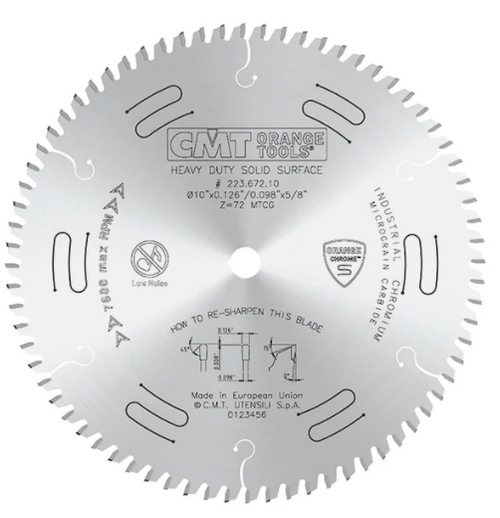 CMT 223.684.12,12'' + 1/64'',Heavy-duty Solid Surface Blades Orange Chrome