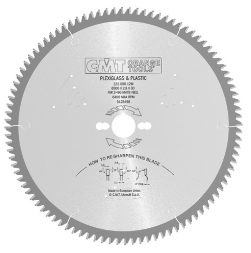 CMT 222.096.12,12'' + 1/64'',Industrial XTreme Plexiglass And Plastic Circular Saw Blades