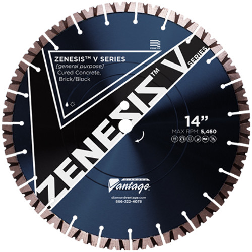 Diamond Vantage ZENESIS V SERIES ZX5 12 x .125 x 1/20mm Concrete/Masonry, ZENESIS V Notch HS Blade, 15mm seg